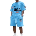 thumbnail image 1 of Fabrcox Men Casual Short Sets Outfits 2 Piece 250th Anniversary USA Flag Print Short Sleeve Shirts and Shorts Men Shorts Set Blue XXL, 1 of 4