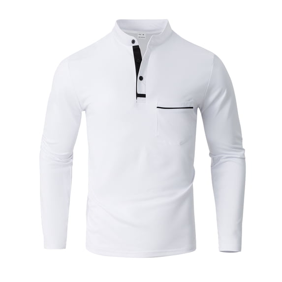 Fabrcox Men Long Sleeve Polo Shirts Lapel Collar Button Down Mens Henley Shirts Summer Outdoor Athletic Men Golf Shirt with Pocket