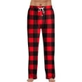 thumbnail image 1 of Fabrcox Men Plaid Pj Bottoms S-2xl Loose Fit Drawstring Comfortable Fashion Casual Straight Leg Sleep Lounge Pants Wine XL, 1 of 6