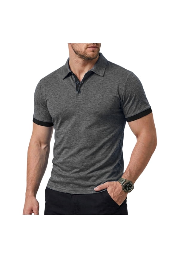 Men Polo Shirts Short Sleeve Collared Button Down V Neck T Shirts for Men Color Block Athletic Sports Workout Shirts for Men Gray S