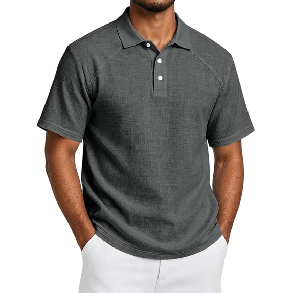 Fabrcox Men Polo Shirts Short Sleeve Collared Henley Men's Linen Shirts Breathable Relaxed Fit Outdoor Travel Athletic Mens Golf Shirt Gray M