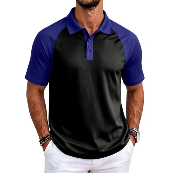 Fabrcox Men Polo Shirts Short Sleeve Raglan Collared Golf Shirts for Men Color Block Regular Fit Casual Sports Athletic Shirts Men Blue XXL