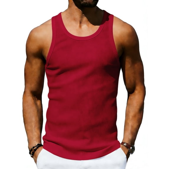 Fabrcox Men Tank Tops Quick Dry Crew Neck Men Sleeveless Shirt Big and Tall Fitted Ribbed Gym Fishing Mens Muscle Shirt Red XXL