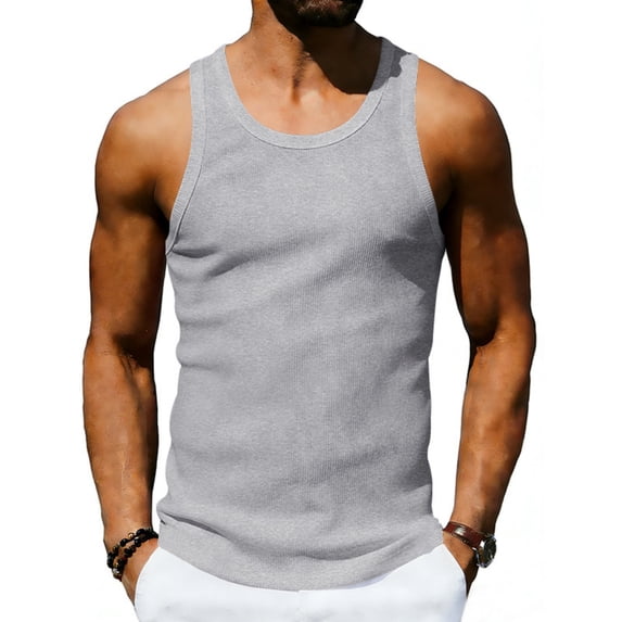Fabrcox Men Tank Tops Quick Dry Crew Neck Men's Sleeveless Shirts Big and Tall Fitted Ribbed Hiking Workout Men's Muscle Shirts Gray S