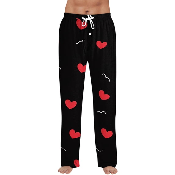 Fabrcox Men Valentine Pajama Pants Slim Fit Elastic Waist Drawstring Men's Pajama Bottoms Love Heart Print Casual Soft Wide Leg Sleepwear Pants