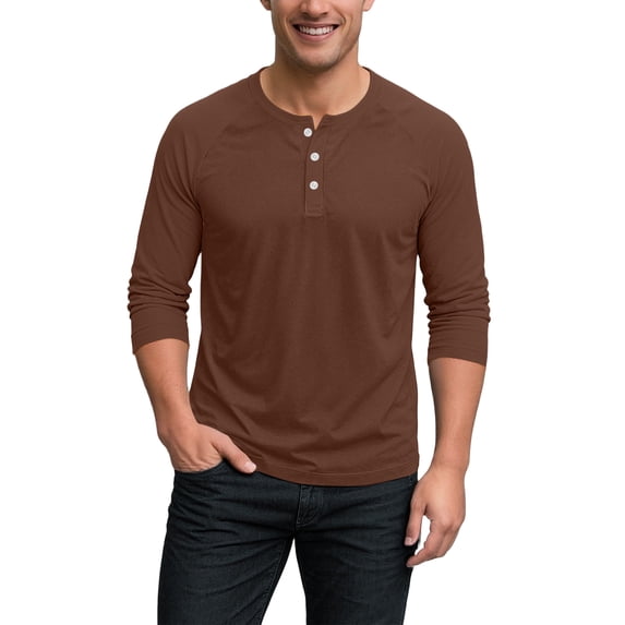 Fabrcox Men's 3/4 Sleeve Shirts Henley Raglan Mens Baseball Shirt Lightweight Breathable Going Out Sports Men Workout Shirts Brown S