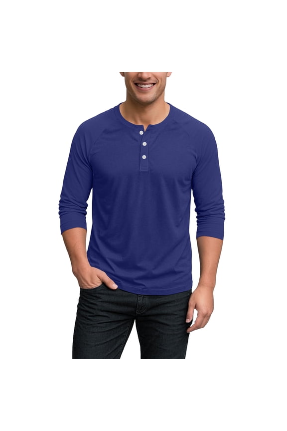 Men's 3/4 Sleeve T-Shirts V Neck Henley Shirts Big and Tall Lightweight Fitness Training Baseball Men Workout Shirts Blue M