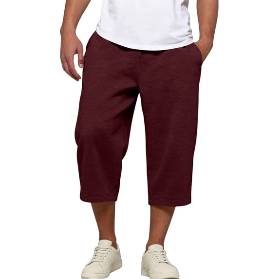 Fabrcox Men's Capri Pants Elastic Waist Wide Leg Men's Sweatpants Baggy Lightweight Summer Basketball Training Men Trousers with Pockets Red XL