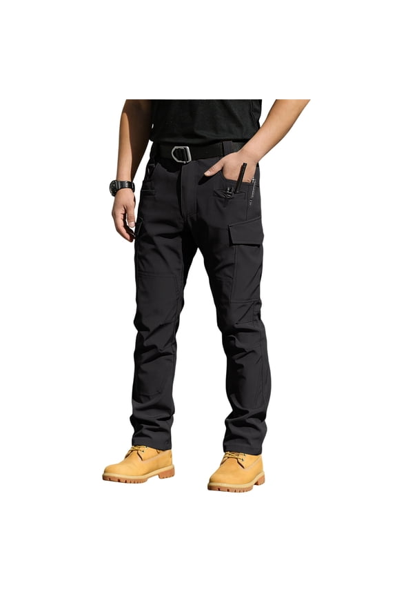 Men's Cargo Pants Water Resistant Lightweight Hiking Pants Outdoor Work Pants with Multi Pockets(No Belt)(Black,S)