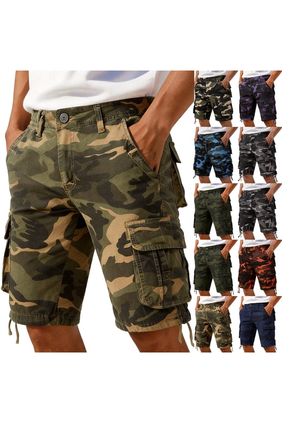 Men’s Cargo Shorts Button Camo Shorts Men Big and Tall Breathable Going Out Training Hiking Men Bermuda Shorts with Pockets No Belt Khaki M