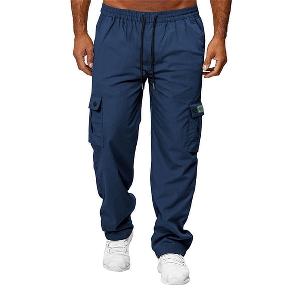 Fabrcox Men's Casual Cargo Sweatpants Waist Drawstring Joggers Hiking Pants for Men with Pockets(Navy,XL)