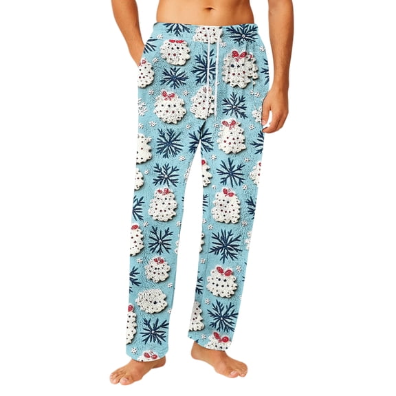 Fabrcox Men's Christmas Pj Pants Elastic Waist Wide Leg Pj Pants Christmas Snowman Printed Soft and Comfortable Christmas Lounge Pants Sky Blue 2XL