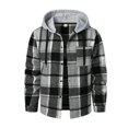 thumbnail image 1 of Fabrcox Men's Hooded Plaid Shacket Long Sleeve Button Down Checkered Shirt Jacket with Chest Pockets Lightweight Casual Fall Outerwear Gray XXL, 1 of 7