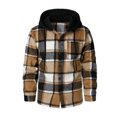 thumbnail image 1 of Fabrcox Men's Hooded Plaid Shacket Long Sleeve Button Down Checkered Shirt Jacket with Chest Pockets Lightweight Casual Fall Outerwear Khaki M, 1 of 7
