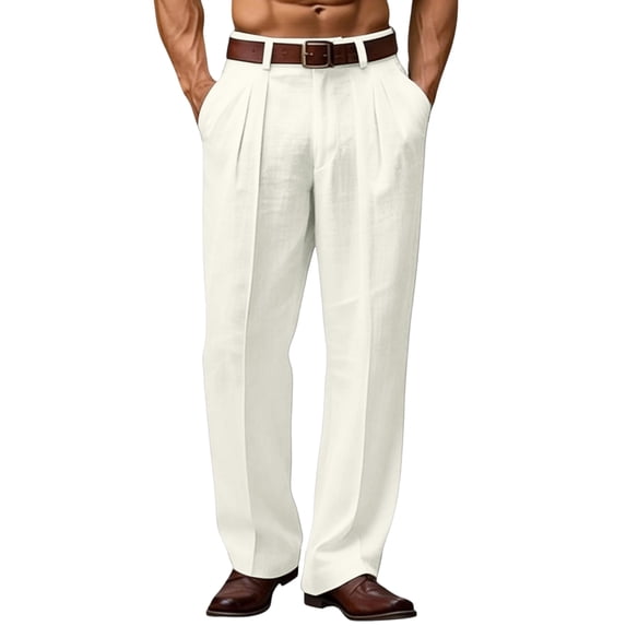 Fabrcox Men's Linen Pants Baggy Straight Leg Lounge Pants Men Elastic Waist Casual Summer Outdoor Beach Men Trousers with Pockets No Belt Gray XXXL