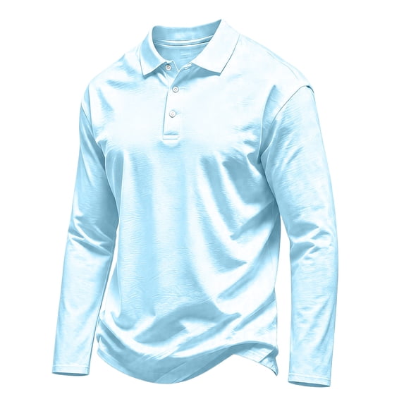 Fabrcox Men's Polo Shirts Long Sleeve Men's Golf Shirts Button Up Casual Loose Fit Athletic Gym Work Mens Big and Tall Shirts Blue XXL
