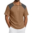 thumbnail image 1 of Fabrcox Men's Polo Shirts Short Sleeve Collared Henley Men's Linen Shirt Lightweight Relaxed Fit Color Block Travel Athletic Mens Golf Shirts Brown S, 1 of 7