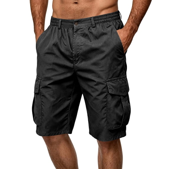 Fabrcox Men's Shorts Cargo Lightweight Outdoor Hiking Shorts Men Workout Work Casual Button Mens Bermuda Shorts with Multiple Pockets Black XXL