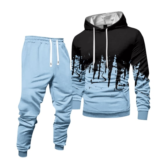 Fabrcox Mens 2 Piece Sweatsuit Fleece Long Sleeve Sweatshirt Hoodie Sweatpants Joggers Set Winter Warm Workout Mens Track Suits Blue XXL