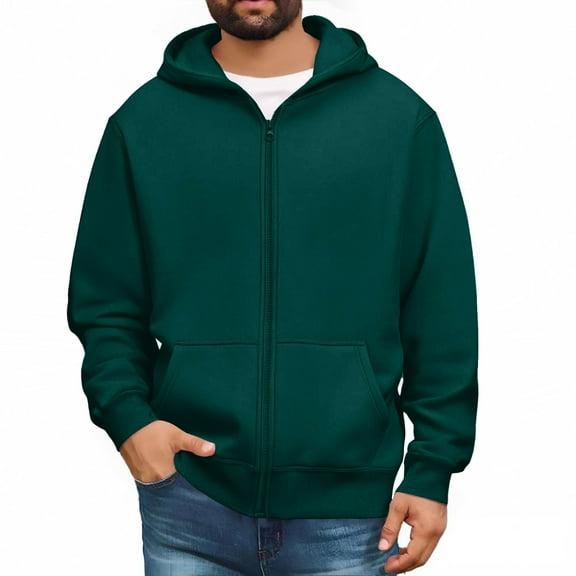 Fabrcox Mens Big and Tall Black Hoodies Winter Fleece Lined Sweatshirts Jacket with Pockets Casual Basic Fashion Zipper Fall Winter Coat Dark Green 3XL