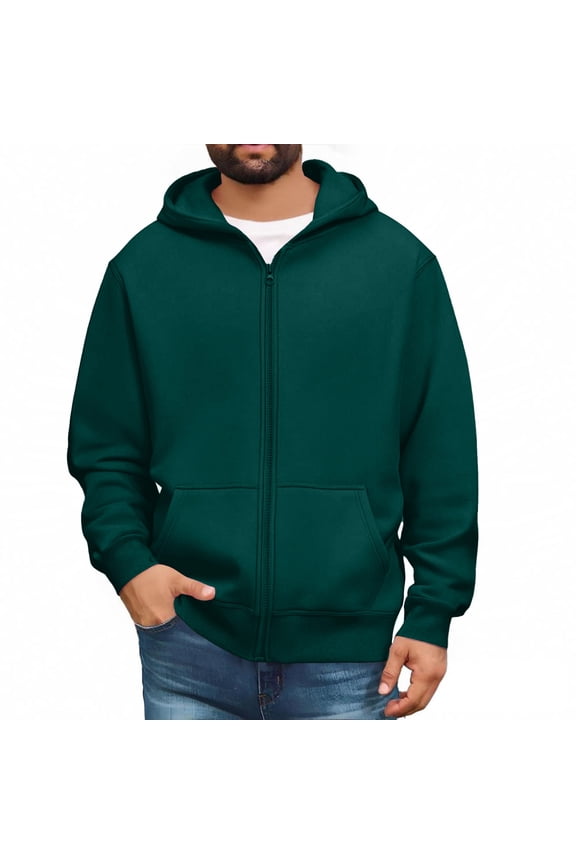 Mens Big and Tall Black Hoodies Winter Fleece Lined Sweatshirts Jacket with Pockets Casual Basic Fashion Zipper Fall Winter Coat Dark Green 3XL