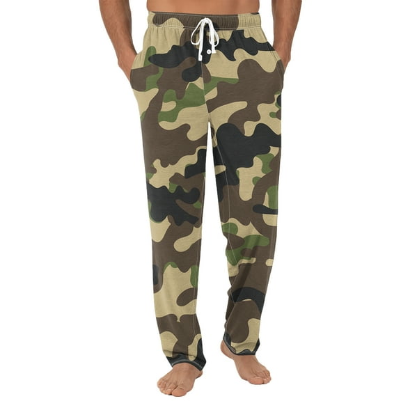 Fabrcox Mens Big and Tall Camo Pajama Pants Drawstring Straight Leg Sleep Pants with Pockets Lightweight Casual Fashion Oversized Pj Bottoms Earthy Yellow XL