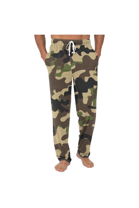 Mens Big and Tall Camo Pajama Pants Drawstring Straight Leg Sleep Pants with Pockets Lightweight Casual Fashion Oversized Pj Bottoms Earthy Yellow XL