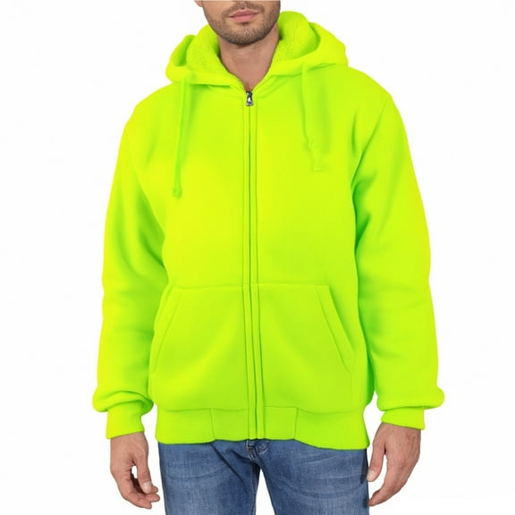 Fabrcox Mens Big and Tall Sports Hooded Jacket Long Sleeve Fleece Lined Thick Warm Oversized Hoodies Casual Drawstring Heavyweight Outdoor Coat Jacket Fluorescence Yellow 2XL