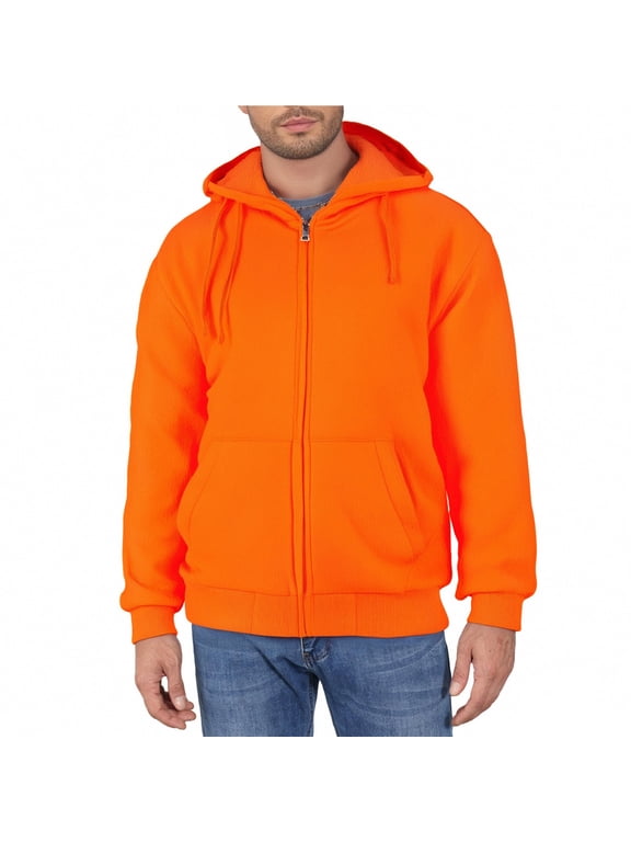 Mens Big and Tall Sports Hooded Jacket Long Sleeve Fleece Lined Thick Warm Oversized Hoodies Casual Drawstring Heavyweight Outdoor Coat Jacket Saffron L