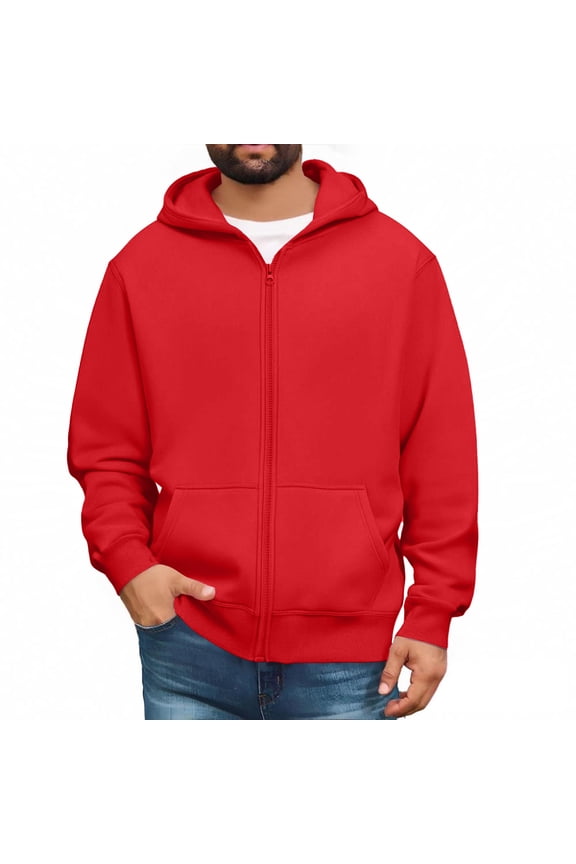Mens Big and Tall Black Hoodies Winter Fleece Lined Sweatshirts Jacket with Pockets Casual Basic Fashion Zipper Fall Winter Coat Red XL