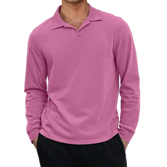 Fabrcox Mens Black Polo Shirts Fall Big and Tall Collared T Shirts Long Sleeved M-4xl Casual Loose Fit Trendy Xl Pullover Shirts,Pink M