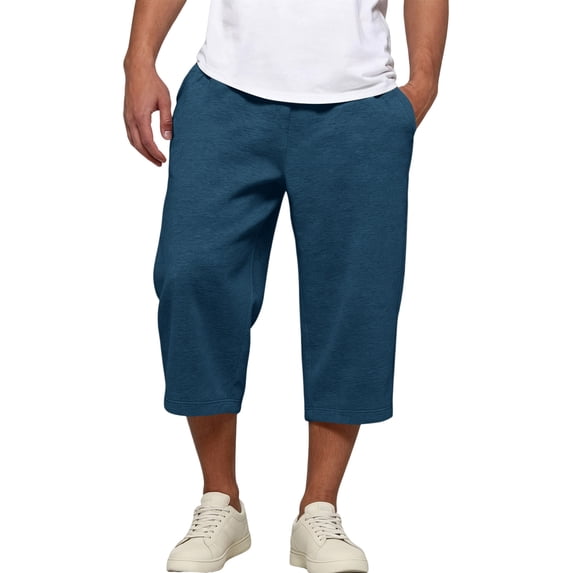 Fabrcox Mens Capri Pants Elastic Waist Wide Leg Sweatpants for Men Baggy Lightweight Summer Hiking Workout Mens Trousers Casual Pants with Pockets Blue L