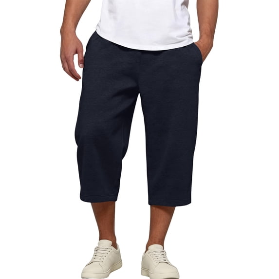 Fabrcox Mens Capris Pants Elastic Waist Wide Leg Men Sweatpants Baggy Lightweight Summer Outdoor Running Trouser for Men with Pockets Blue XXXL