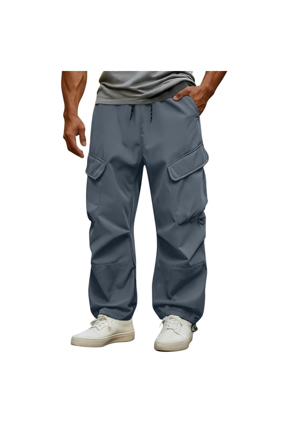 Mens Cargo Pants Baggy Wide Leg Water Resistant Windproof Trousers Hiking Outdoor Pant with Pockets(Gray,XXL)