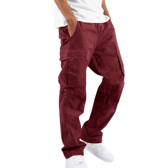 Fabrcox Mens Cargo Pants Button Elastic Waist Wide Leg Mens Pants Breathable Outdoor Activities Hiking Work Pants Mens with 6 Pockets XL