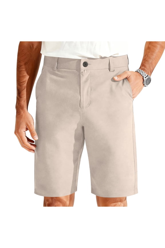 Mens Dress Short Elastic Waist Men's Bermuda Shorts Summer Work Office Business Casual Shorts for Men with Pockets Khaki S