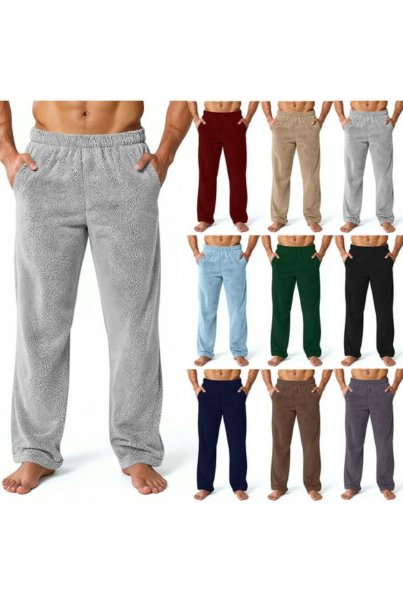Mens Flannel Pj Pants Loose Fit Pajama Bottoms with Pockets Elastic Waist Winter Warm Casual Mid Waisted Home Pajama Bottoms Wine S
