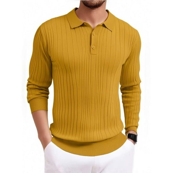 Fabrcox Mens Grey Polo Shirts Fall Button Collared Long Sleeved T Shirts Casual Solid Color Basic Lightweight Tops Shirts,Ginger M