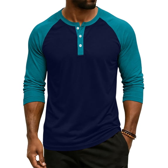Fabrcox Mens Henley Shirt Raglan V Neck Men's 3/4 Sleeve T-Shirts Color Block Jersey Workout Sports Casual Basic Pullover Shirt XXXL