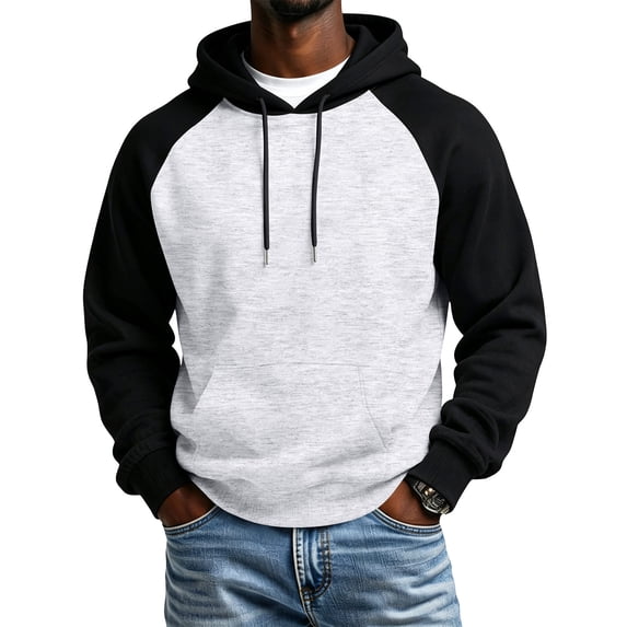 Fabrcox Mens Hoodies Fleece Lined Raglan Oversized Mens Hoodie Sweatshirts Color Block Fall Winter Warm Athletic Long Sleeve Mens Pullover Shirts with Pockets Gray L