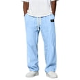 thumbnail image 1 of Fabrcox Mens Linen Pants Baggy Wide Leg Men's Summer Pants Beach Vacation Yoga Lightweight Drawstring Big and Tall Men's Lounge Pants with Pockets Blue L, 1 of 9