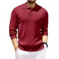 thumbnail image 1 of Fabrcox Mens Long Sleeve Polo Shirts Fall Button Collared Long Sleeved T Shirts Casual Solid Color Basic Lightweight Tops Shirts,Red 2XL, 1 of 2