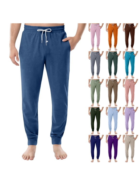 Mens Pajamas Bottoms Slim Fit Drawstring Baggy Lounge Bottoms with Pockets Casual Loose Comfy Home Soft Sleepwear, Pink M