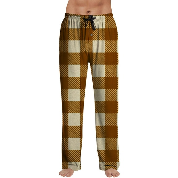 Fabrcox Mens Plaid Pajama Pants Fall Spring Winter Drawstring Pj Bottoms Soft and Comfortable Mens Sleep Pants Coffee M