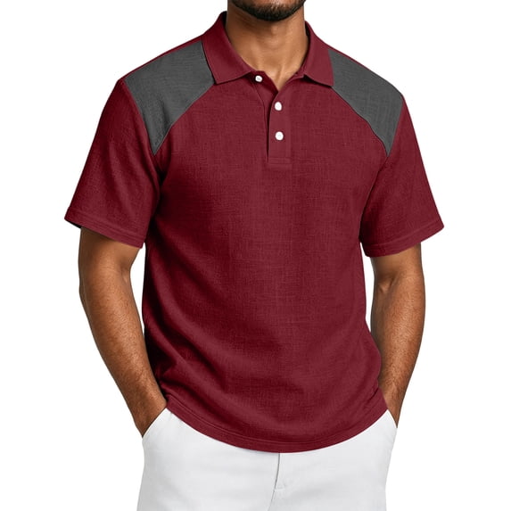 Fabrcox Mens Polo Shirts Short Sleeve Collared Henley Linen Shirts for Men Lightweight Relaxed Fit Color Block Travel Outdoor Mens Golf Shirt XL