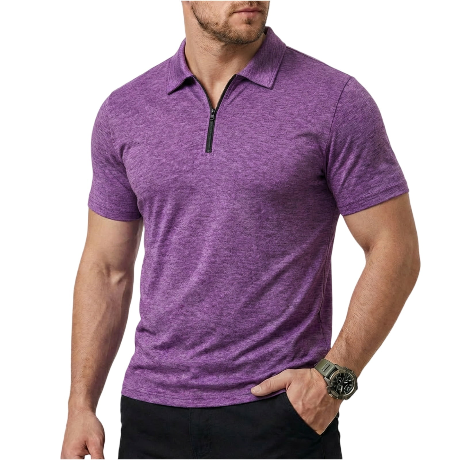 Fabrcox Mens Pullover Quarter Zip Short Sleeve Fitted Men T Shirt ...