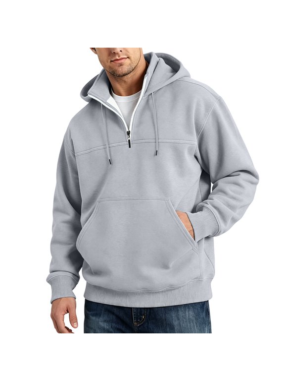 Mens Quarter Zip Hoodies Fleece Thermal Mens Sweatshirt Hoodie Oversized Daily Casual Streetwear Athletic Workout Fall Winter Warm Mens Hoodie Pullover Light Gray XL