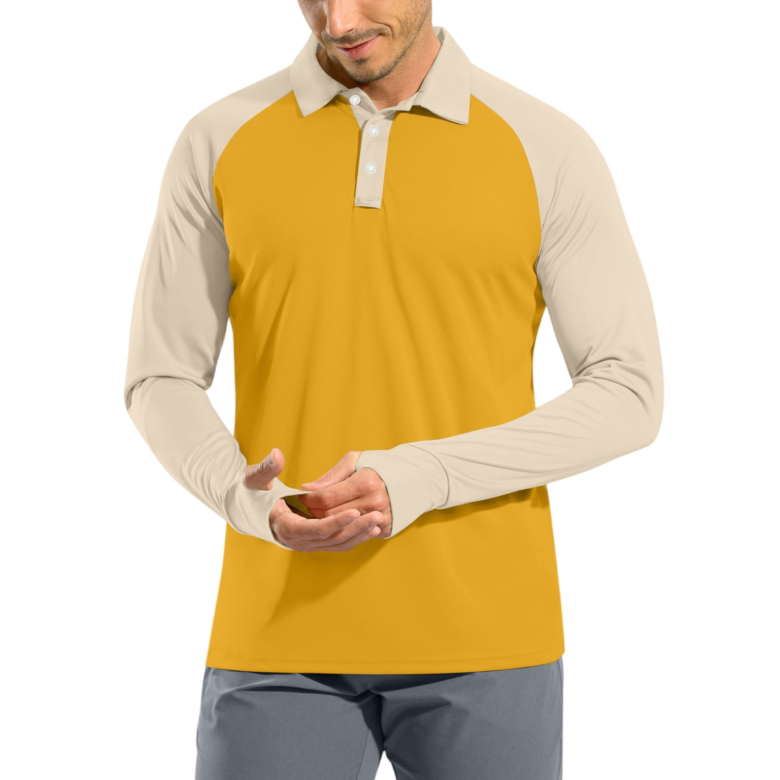 Fabrcox Mens Rash Guard Long Sleeve Upf 50+ Ice Silk Raglan Lapel ...