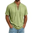 thumbnail image 1 of Fabrcox Mens Shirts Short Sleeve Lace Up V Neck T Shirts for Men Regular Fit Breathable Lightweight Workout Men Summer Shirts Green XL, 1 of 7