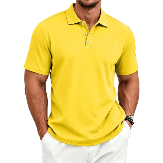 Fabrcox Mens Short Sleeve Polo Shirts Button Collared Golf Shirts for Men Lightweight Regular Fit Outdoor Gym Men's Athletic Shirt Yellow L